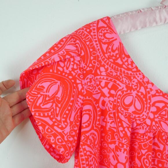 Vintage Sun Fashions of Hawaii Size 14 Hawaiian Maxi Dress Neon Pink Paisley 70s - Picture 2 of 9